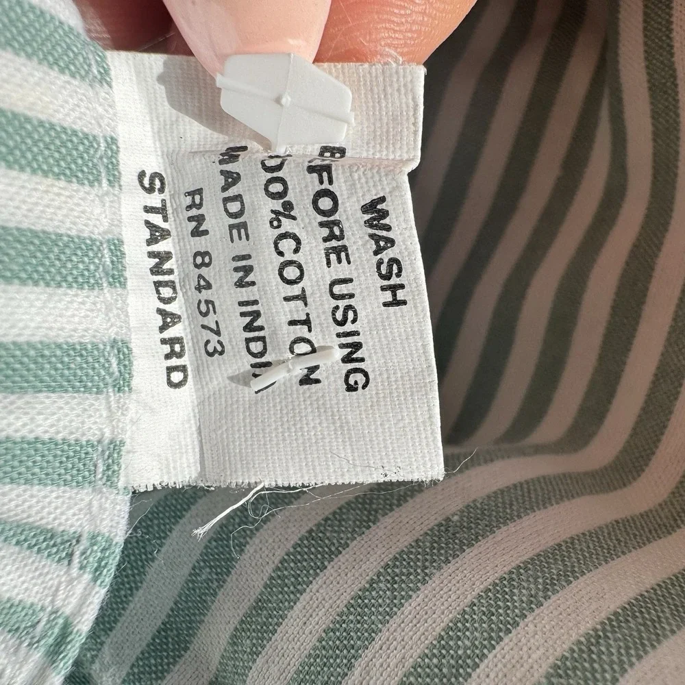 VTG Chambers Oxford Cloth Stripe Sage Green Pair Of Standard Pillow Shams Cotton